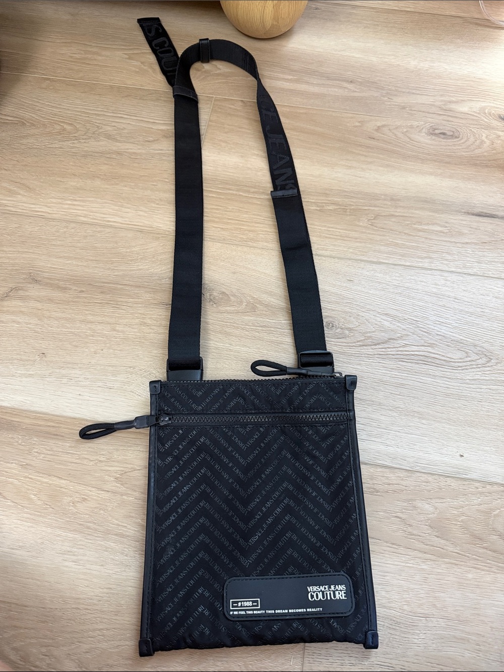 Versace Jeans Couture Collection Black Logo-Print Messenger Crossbody